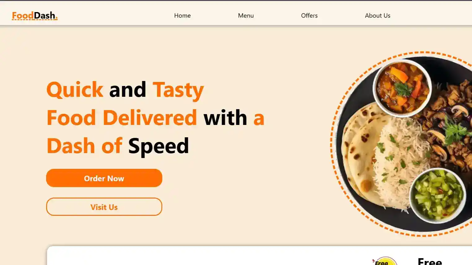 User interface screenshot of the FoodDash web application showing interactive food menus.
