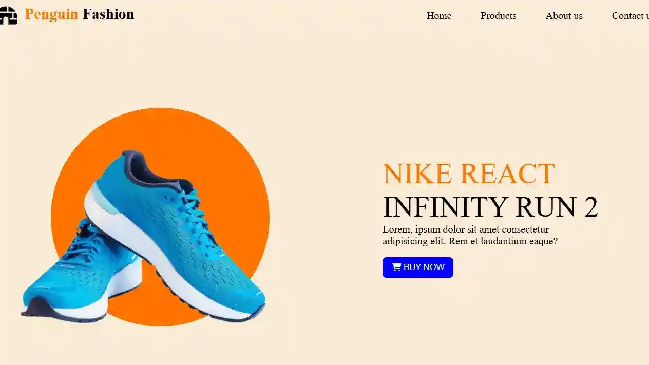 E-commerce landing page for 'Penguin Fashion' displaying categorized shoe products.