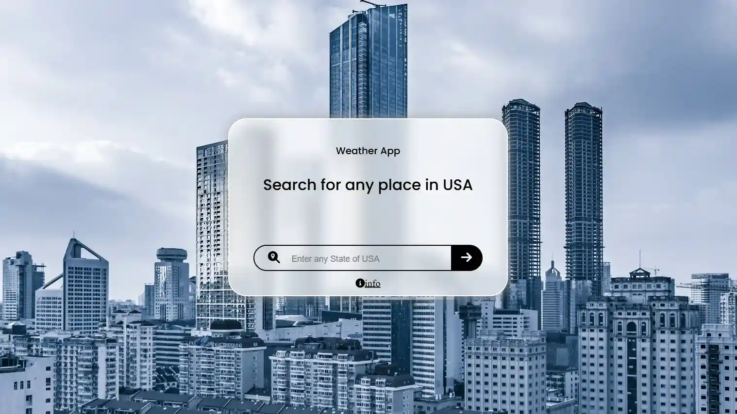 Dashboard interface of the Weather App showing current weather data and forecasts for a US location.